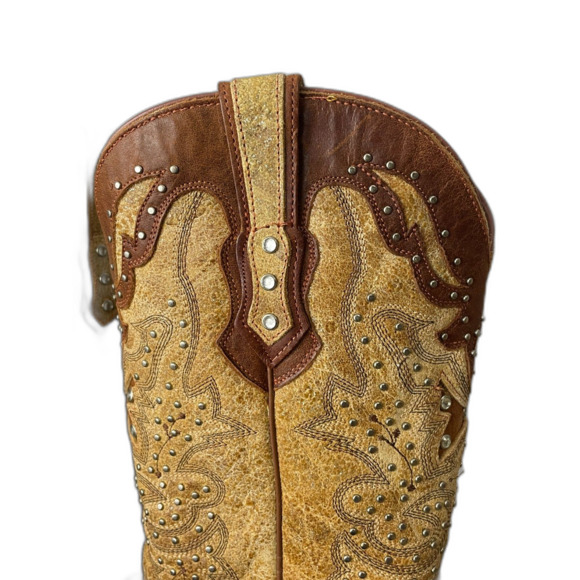 Johnny Ringo Rhinestone Cowgirl Tan Leather Boots Women’s 9B JR922-43 - Picture 10 of 16